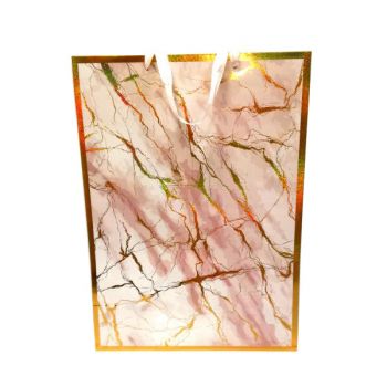 Пакет подарочный «мрамор» с золотом розовый 32*45см