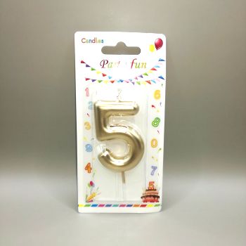 Свеча на торт цифра «5» золотая - высота 6см