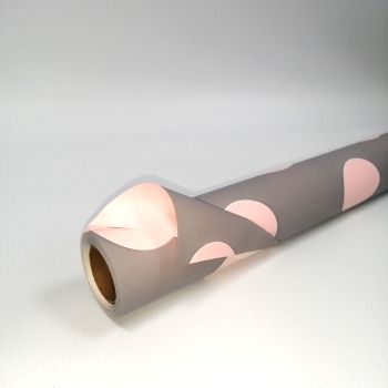 Плёнка упаковочная матовая серая с розовыми кругами 60см*10м