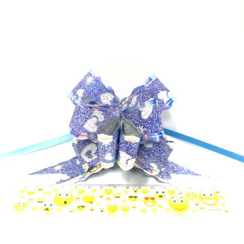 Бант подарочный синий с сердечками 49*3см