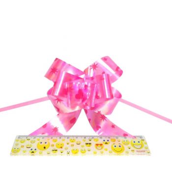 Бант подарочный розовый с сердечками 46*3см