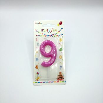 Свеча на торт цифра «9» розовая - высота 6см