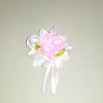 Розочка декоративная из лент 2,5см розовая