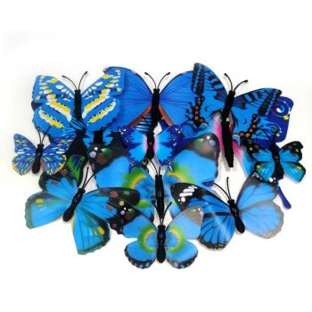 Бабочки декоративные голубые пластиковые на магните - 12шт