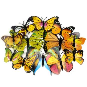 Бабочки декоративные жёлто-зелёные пластиковые на магните - 12шт