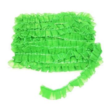 Тесьма декоративная из органзы с рюшами 2см зелёная - 1м