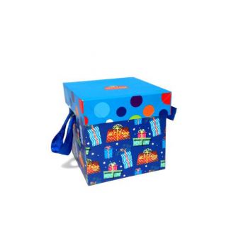 Коробка подарочная синяя с подарками 11*11*11см