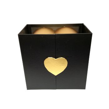 Коробка подарочная раскладная «сердце» чёрная с золотом 22*22*13,5см