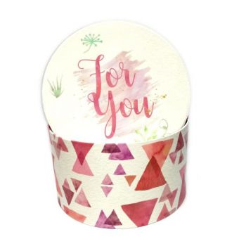 Коробка подарочная круглая розовые треугольники с надписью «For you» 21*12см