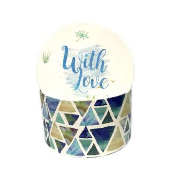 Коробка подарочная круглая синие треугольники с надписью «With love» 23,5*13см