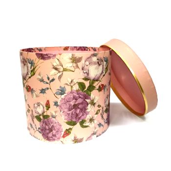 Коробка подарочная круглая розовая с цветами 20*17см