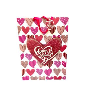Пакет подарочный «Happy Valentine Day» красные сердца 31*42см