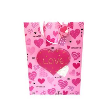 Пакет подарочный «Love» розовый с розовым сердцем 31*42см