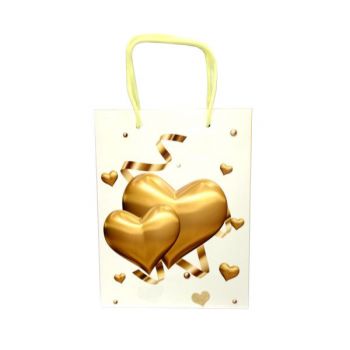 Пакет подарочный белый с золотыми сердцами 18*24см