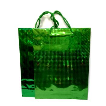 Пакет подарочный голограмма зелёный 26*34см