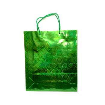 Пакет подарочный голограмма зелёный 23*28см