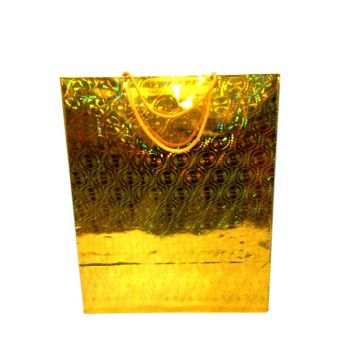 Пакет подарочный голограмма золотой 29*38см