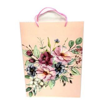 Пакет подарочный цветы на розовом фоне 31*42см