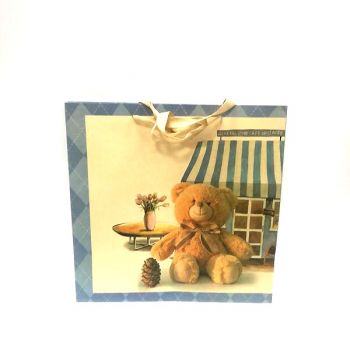 Пакет подарочный крафтовый «мишки» 37*37см голубой