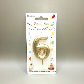 Свеча на торт цифра «6» золотая - высота 6см