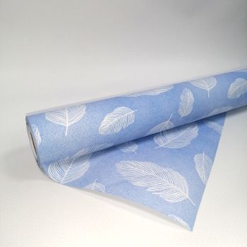 Плёнка упаковочная матовая голубая с перьями 50мкр 60см*10м