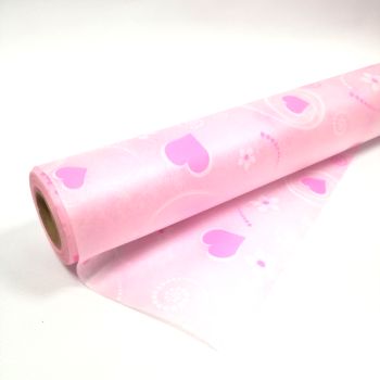 Бумага упаковочная матовая розовая с сердечками 60см*10м