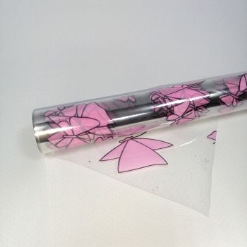 Плёнка упаковочная прозрачная «мотыльки» розовая 40мкм 60см*8м