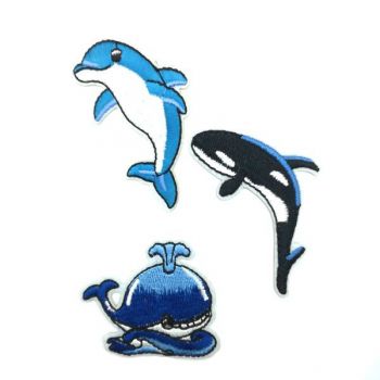 Термоаппликации - набор из 3 штук (дельфин, кит, касатка)